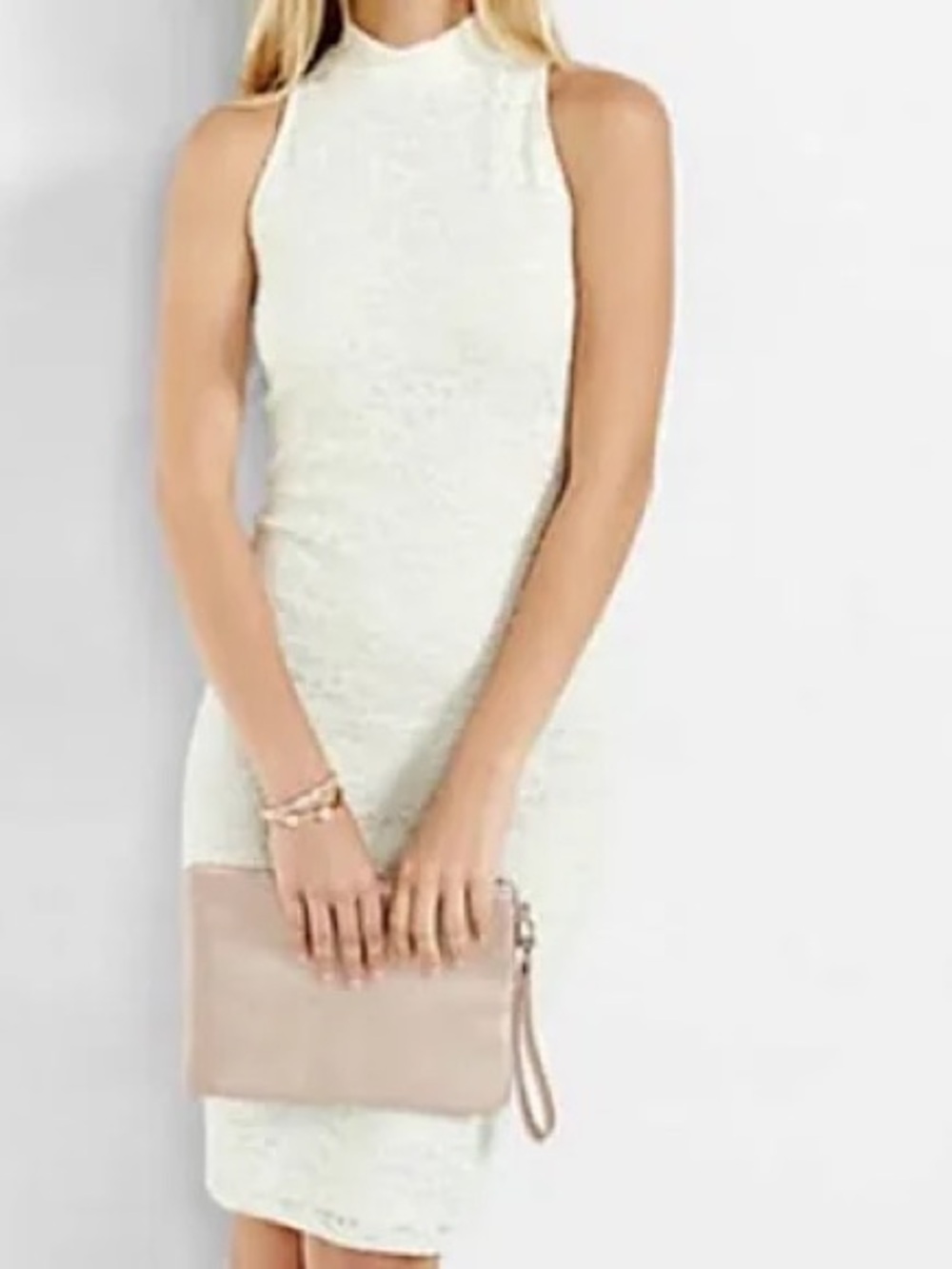 Express Mock Neck Cream Lace Midi‎ Dress Size Medium